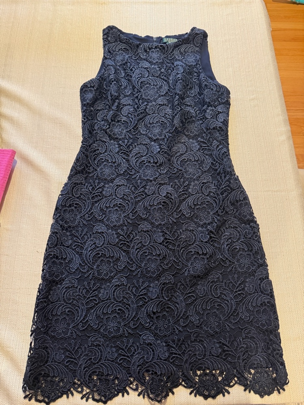 Lauren, Ralph Lauren navy blue lace overlay cocktail dress- size 6-